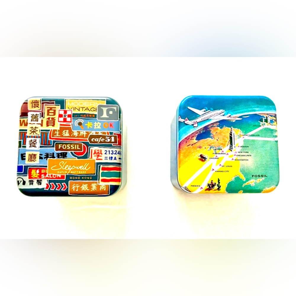 Fossil Vintage Tin Watch Box Set of 2